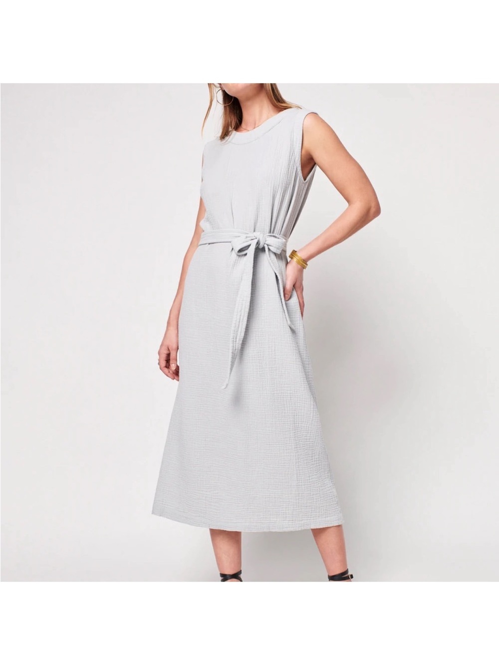 Faherty Sleeveless grey Midi Dress with Self Tie Belt
